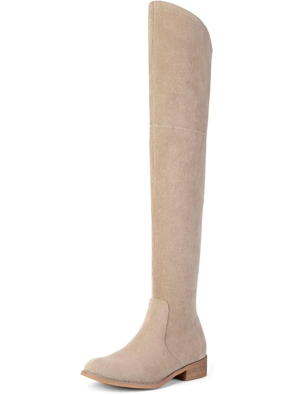 Women's Khaki Low Block Heel Pointed Toe Stretch Over The Knee Thigh High Boots